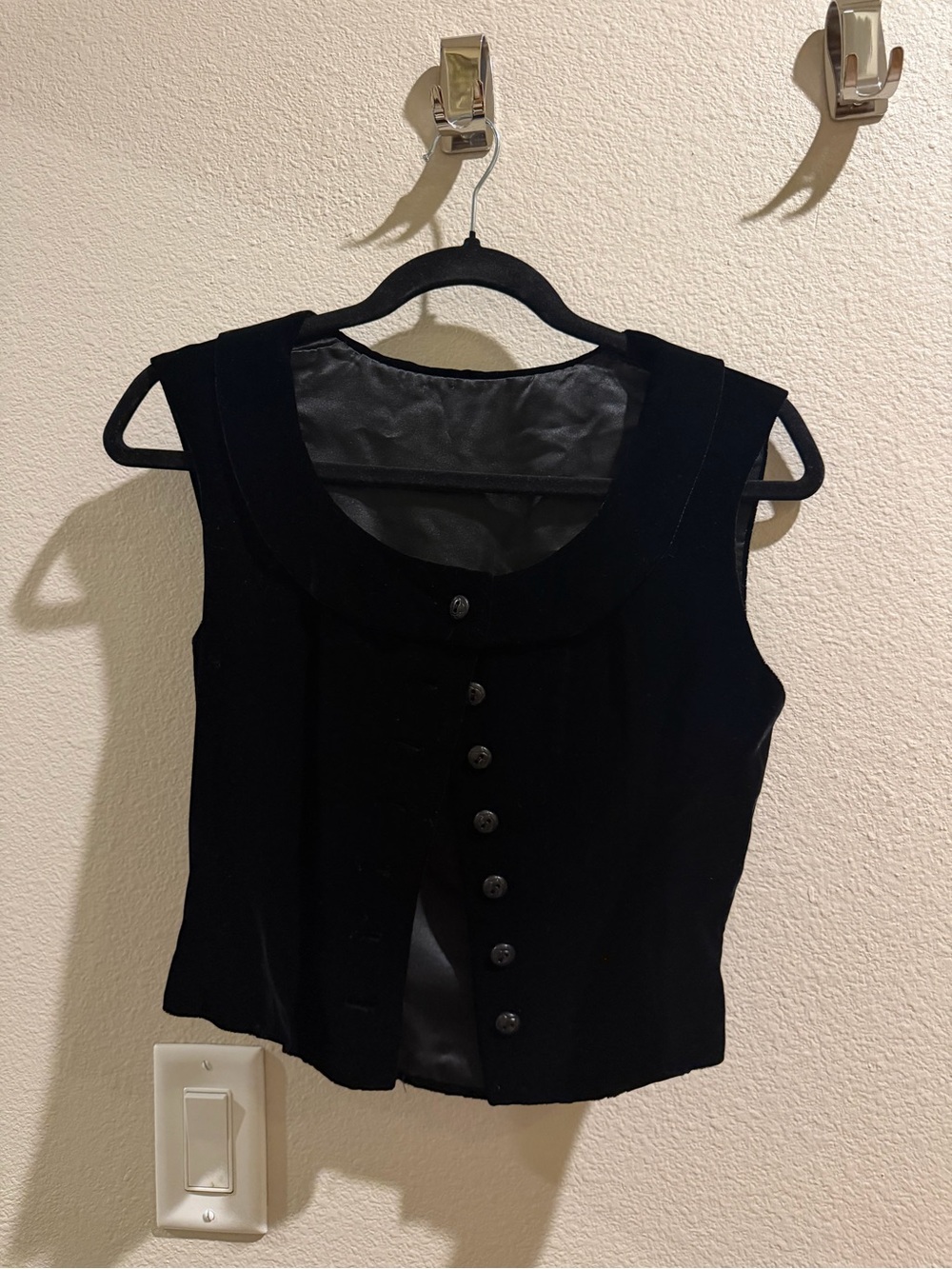 Vintage Black Velvet Sleeveless Button-Front Top